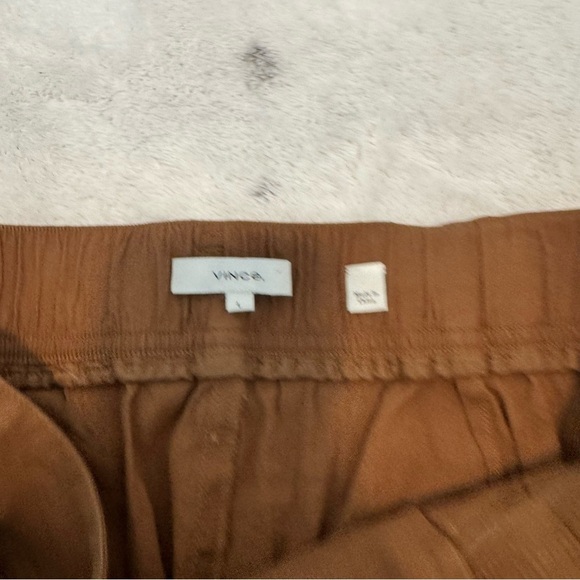 Vince Belted Linen Blend Utility Capri Pants Womens Sz L Brown Cuffed High Rise - Picture 7 of 12